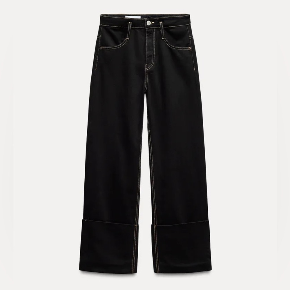 TRE TOPSTITCHING HIGH WAIST CUFFED JEANS Women's Black Jeans. Size 8/29 . WOW